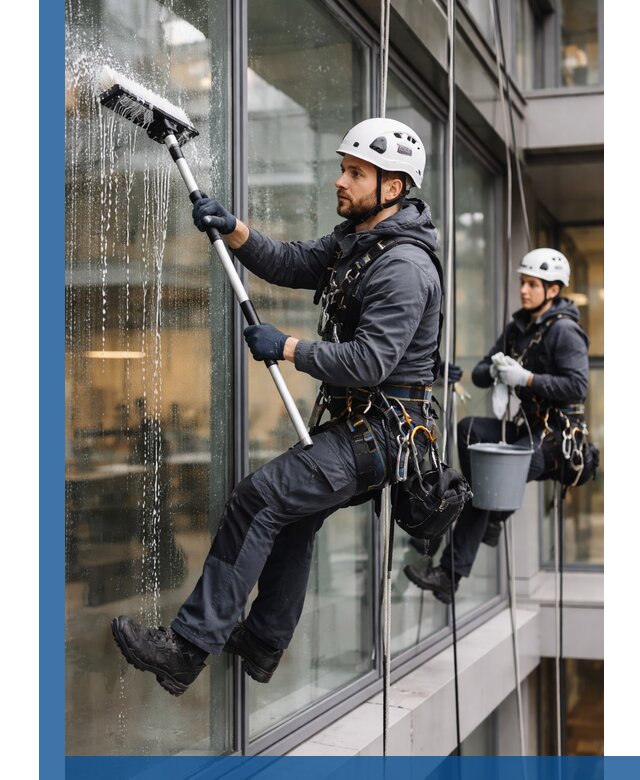 Профессиональная мойка витражей промышленными альпинистами в Костроме