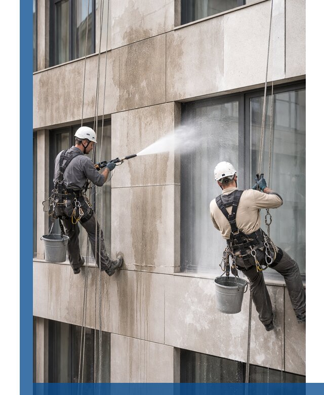 Послестроительная мойка фасада промышленным альпинизмом в Костроме