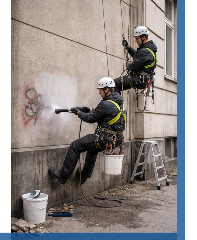 Удаление граффити с фасада в Костроме от 4594 р. | ВЫСОТНИК-Кст