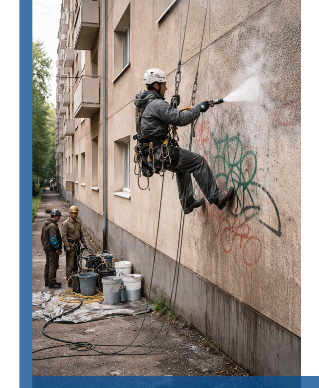 Удаление граффити с фасада в Костроме без следов и повреждений