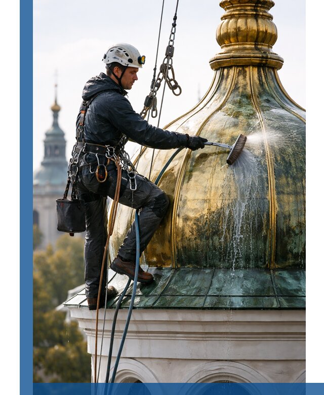 Профессиональная мойка куполов и шпилей высотными альпинистами в Костроме
