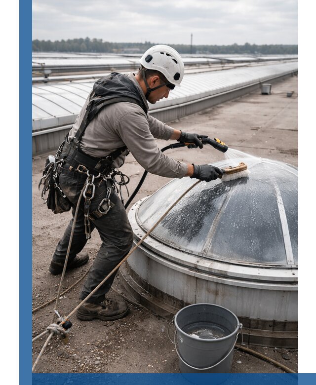 Мойка зенитных фонарей на кровле для промышленных объектов в Костроме