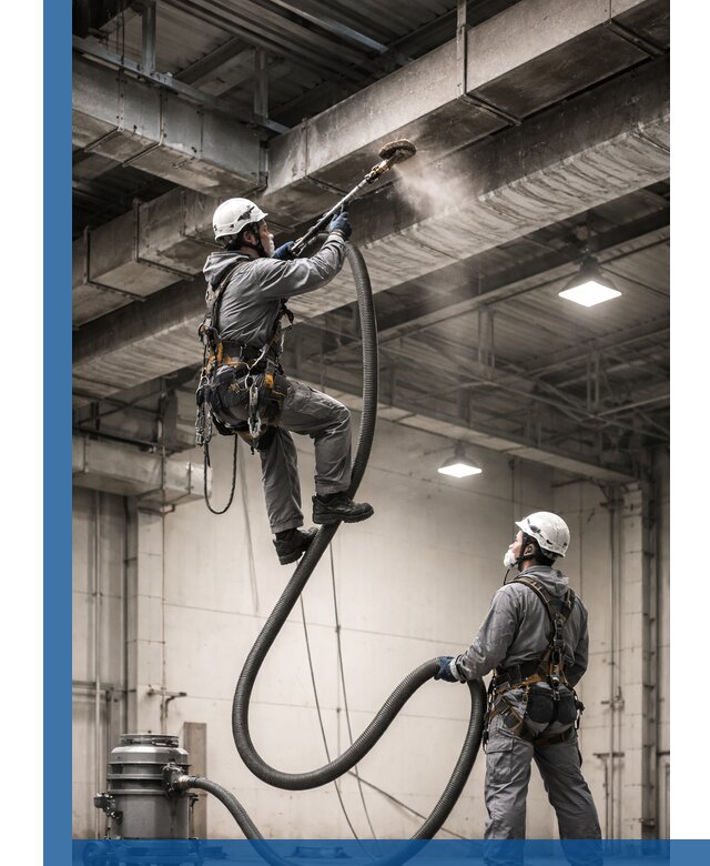 Обеспыливание потолочных конструкций в Костроме промышленным альпинизмом