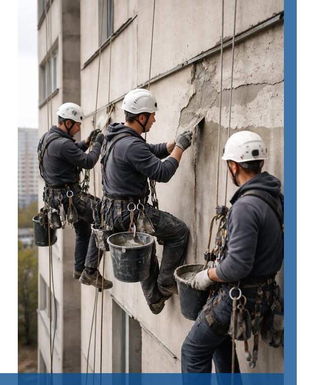 Ремонт бетонных элементов фасада в Костроме от 2552 р. | ВЫСОТНИК-Кст