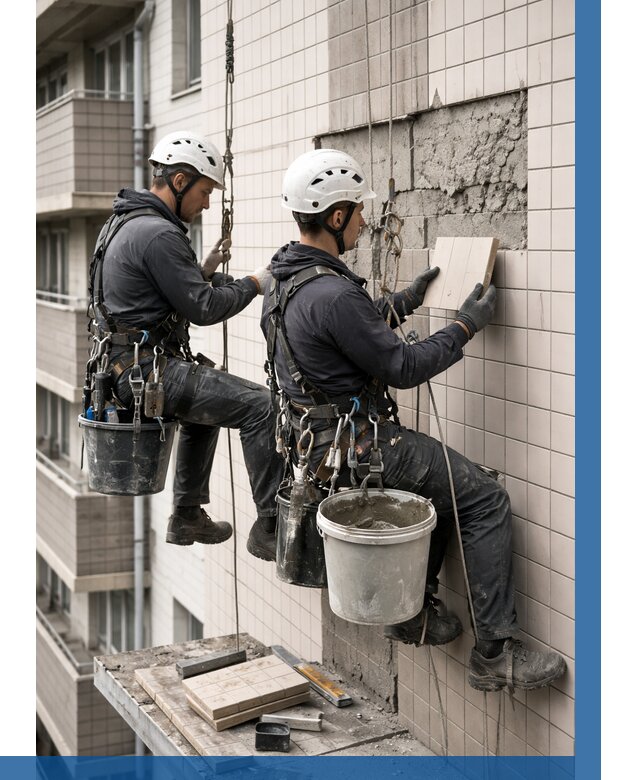 Ремонт облицовки фасада плиткой в Костроме от 1838 р. | ВЫСОТНИК-Кст