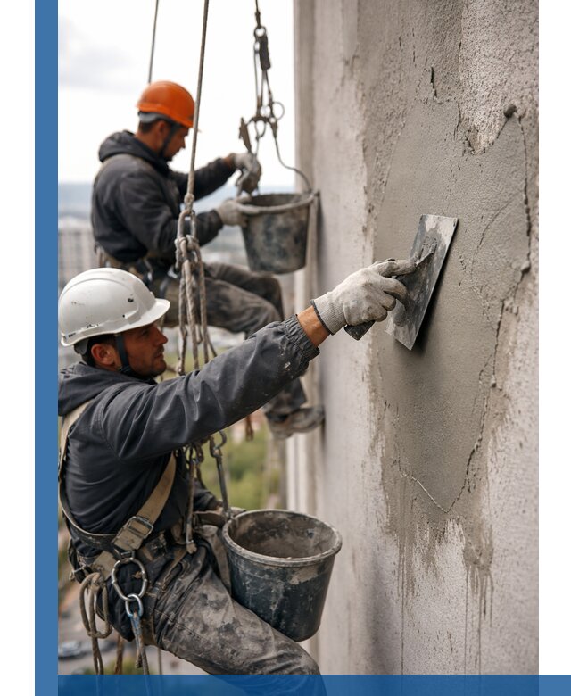 Штукатурка фасада на высоте в Костроме профессиональные работы