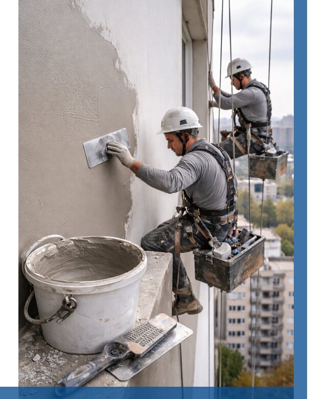 Шпаклевка фасада на высоте в Костроме от 715 р. | ВЫСОТНИК-Кст