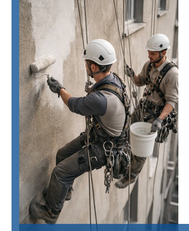 Грунтовка фасада на высоте в Костроме промышленными альпинистами