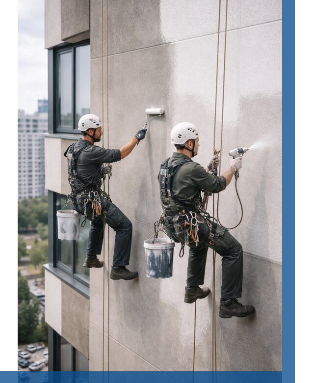 Покраска фасада альпинистами в Костроме от 306 р. | ВЫСОТНИК-Кст