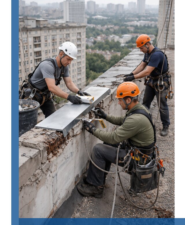 Ремонт парапета на кровле в Костроме, высотные работы с гарантией