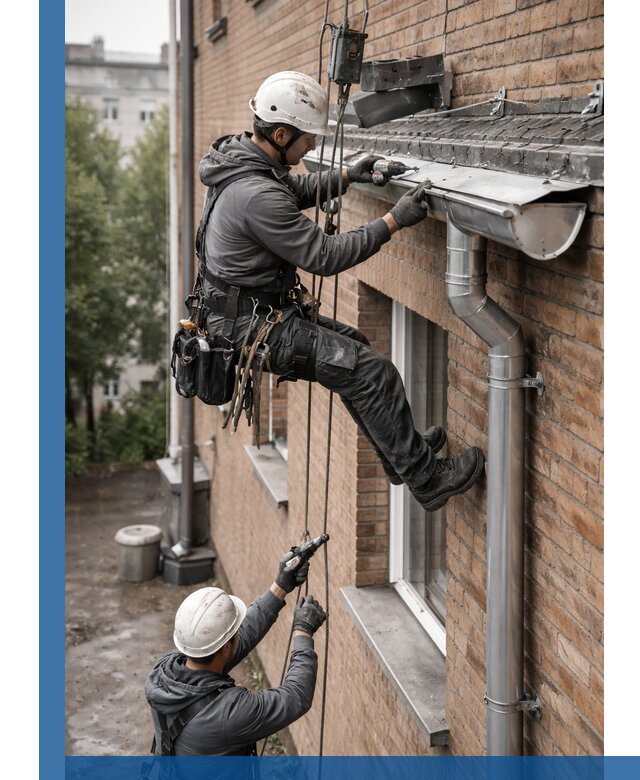 Монтаж водосточной системы на здании в Костроме под ключ