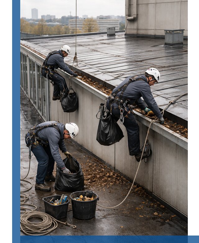 Очистка кровли по периметру в Костроме силами промышленных альпинистов