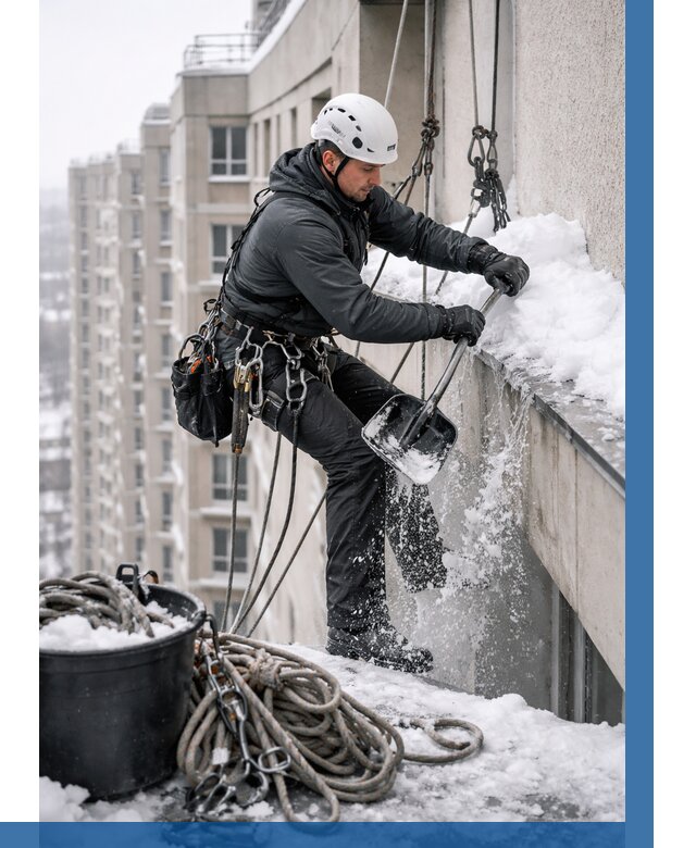 Очистка карнизов от снега в Костроме от 306 р. | ВЫСОТНИК-Кст