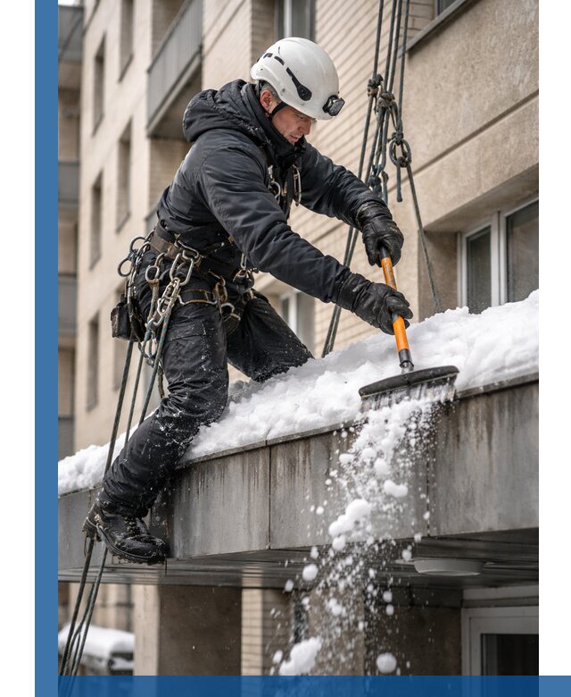 Очистка козырьков от снега в Костроме круглогодично безопасно