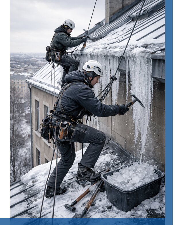 Удаление наледи с кровли в Костроме от 5615 р. | ВЫСОТНИК-Кст