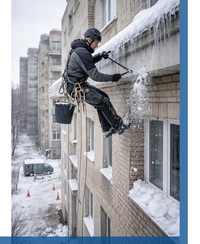 Удаление наледи с карнизов в Костроме от 357 р. | ВЫСОТНИК-Кст