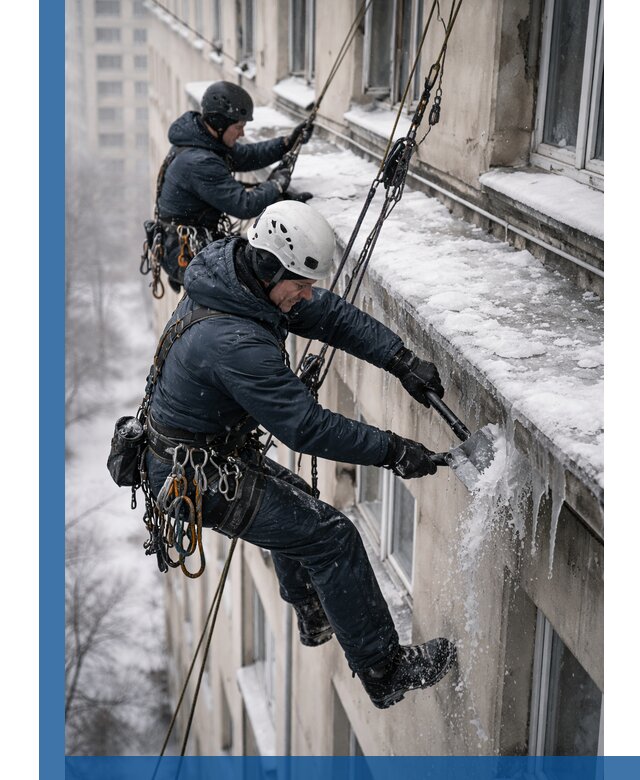 Удаление наледи и сосулек с карнизов в Костроме профессионально