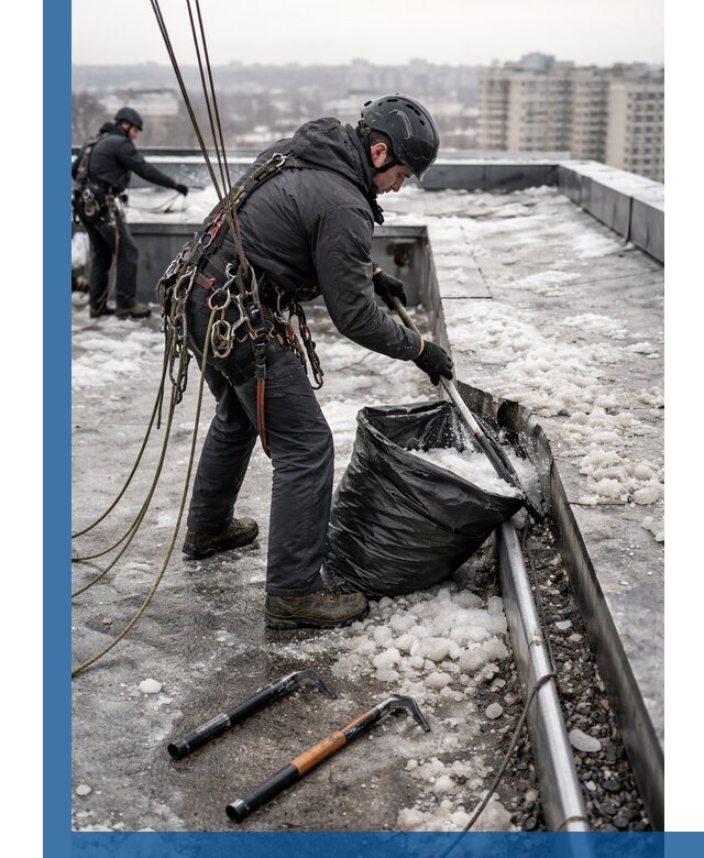 Аварийная очистка кровли в Костроме от промальпинистов