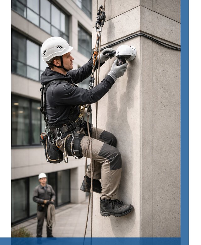 Монтаж камер видеонаблюдения на фасаде в Костроме от 8678 р.-ВЫСОТНИК-Кст