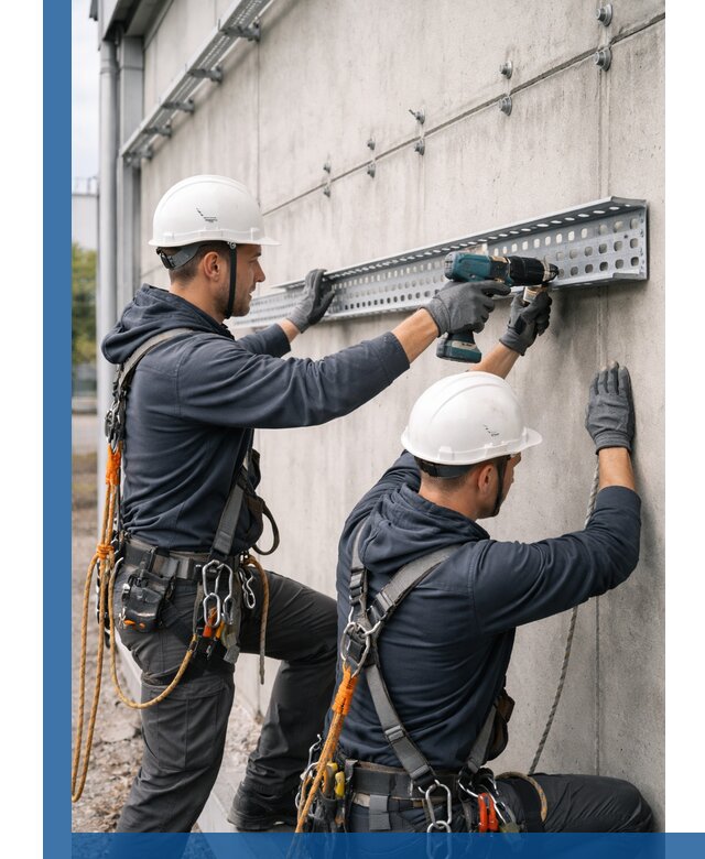 Монтаж кабельных лотков на фасаде зданий в Костроме с гарантией