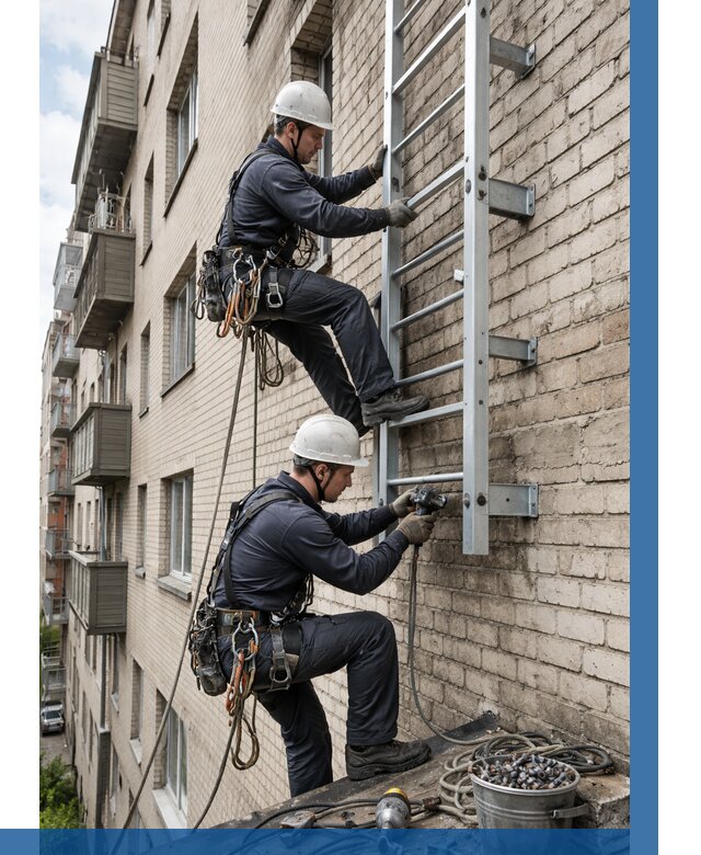 Монтаж пожарной лестницы в Костроме от 25523 р заказать у ВЫСОТНИК-Кст