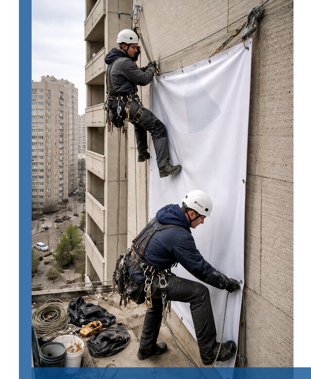 Профессиональный монтаж баннеров на фасаде в Костроме
