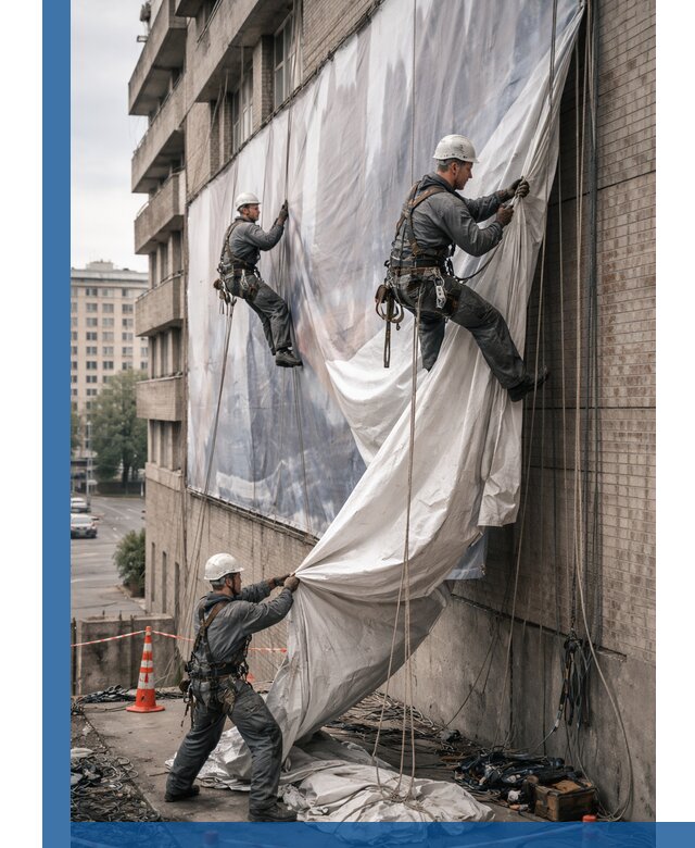 Демонтаж баннеров с фасада в Костроме оперативно и безопасно