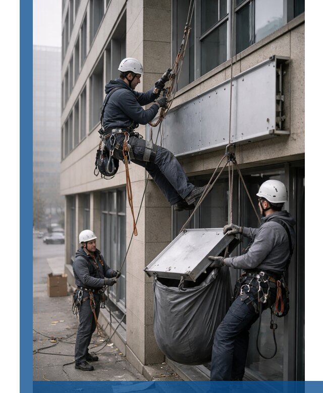 Демонтаж рекламной вывески с высотными работами в Костроме