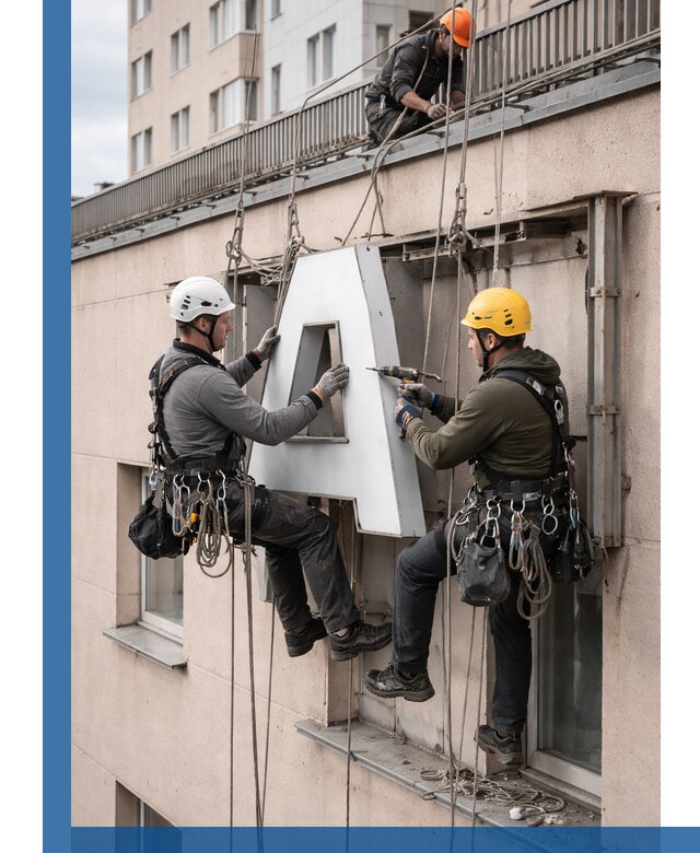 Ремонт и восстановление наружных вывесок на высоте в Костроме