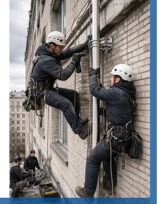 Монтаж флагштока на здании в Костроме от 6636 р. | ВЫСОТНИК-Кст