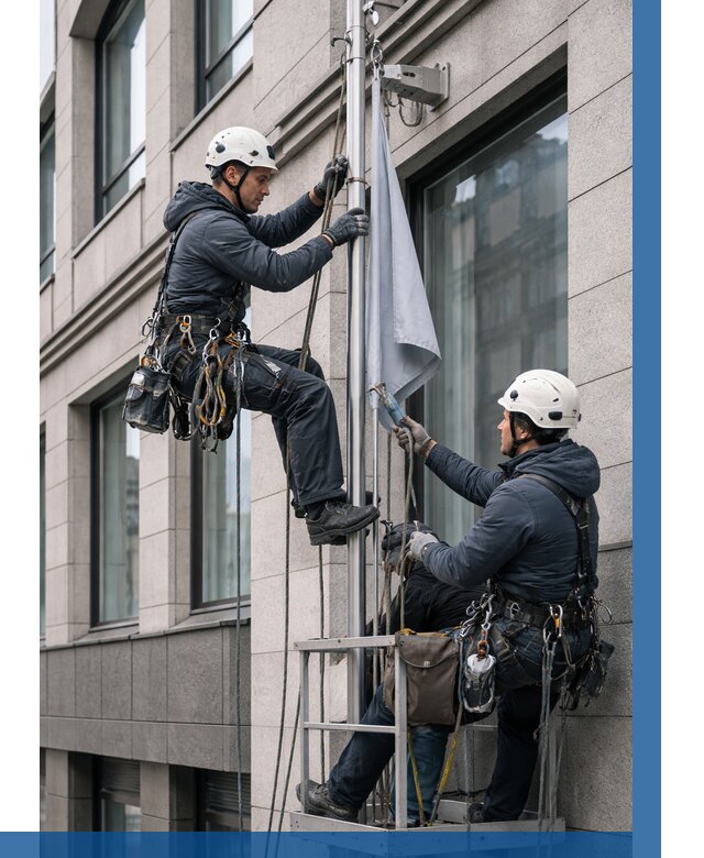 Установка флагов на фасаде в Костроме от 4594 р. | ВЫСОТНИК-Кст