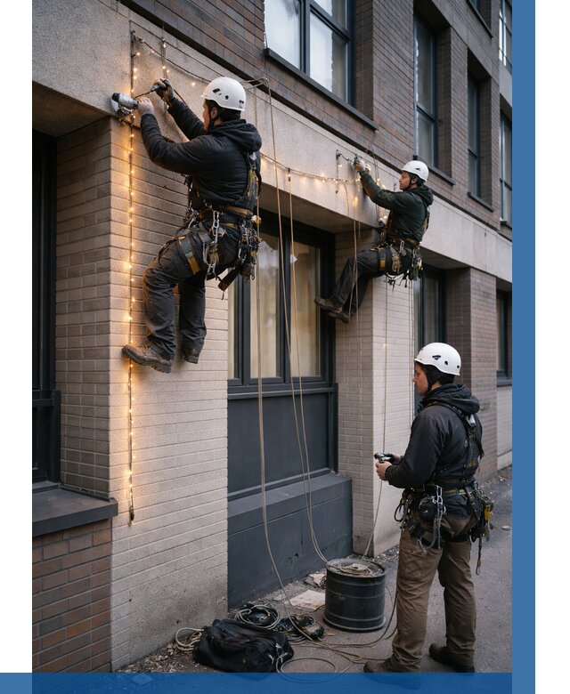 Монтаж гирлянд на фасаде в Костроме от 3573 р. | ВЫСОТНИК-Кст