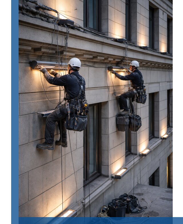 Монтаж архитектурной подсветки фасадов зданий в Костроме