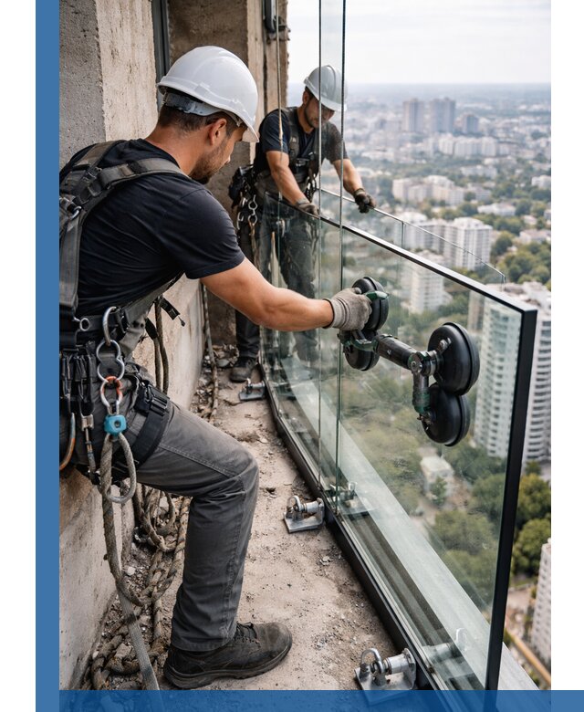 Монтаж стеклянных ограждений под ключ с гарантией в Костроме