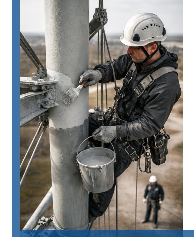 Покраска мачт связи в Костроме промышленными альпинистами