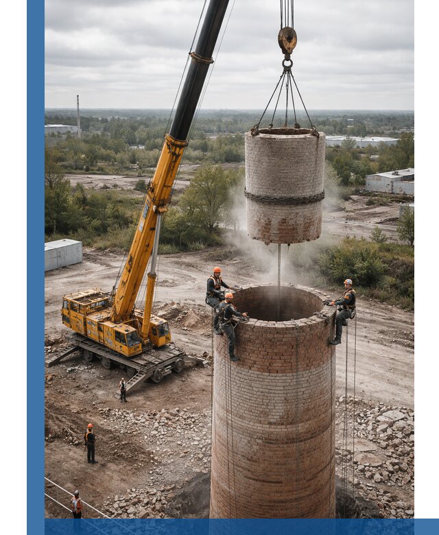 Демонтаж дымовой трубы в Костроме с гарантиями безопасности