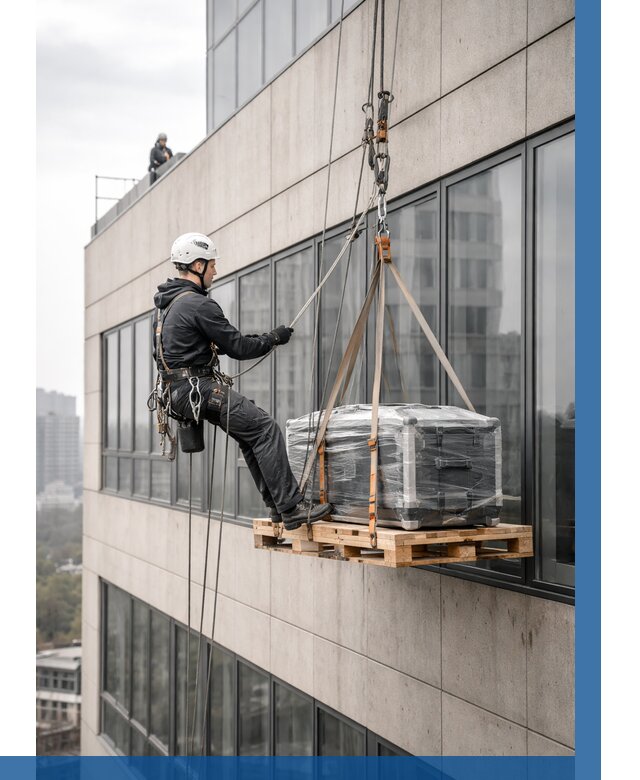 Спуск груза по фасаду в Костроме от 3573 р. | ВЫСОТНИК-Кст