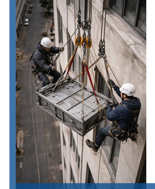 Спуск и подъем грузов по фасаду в Костроме для зданий